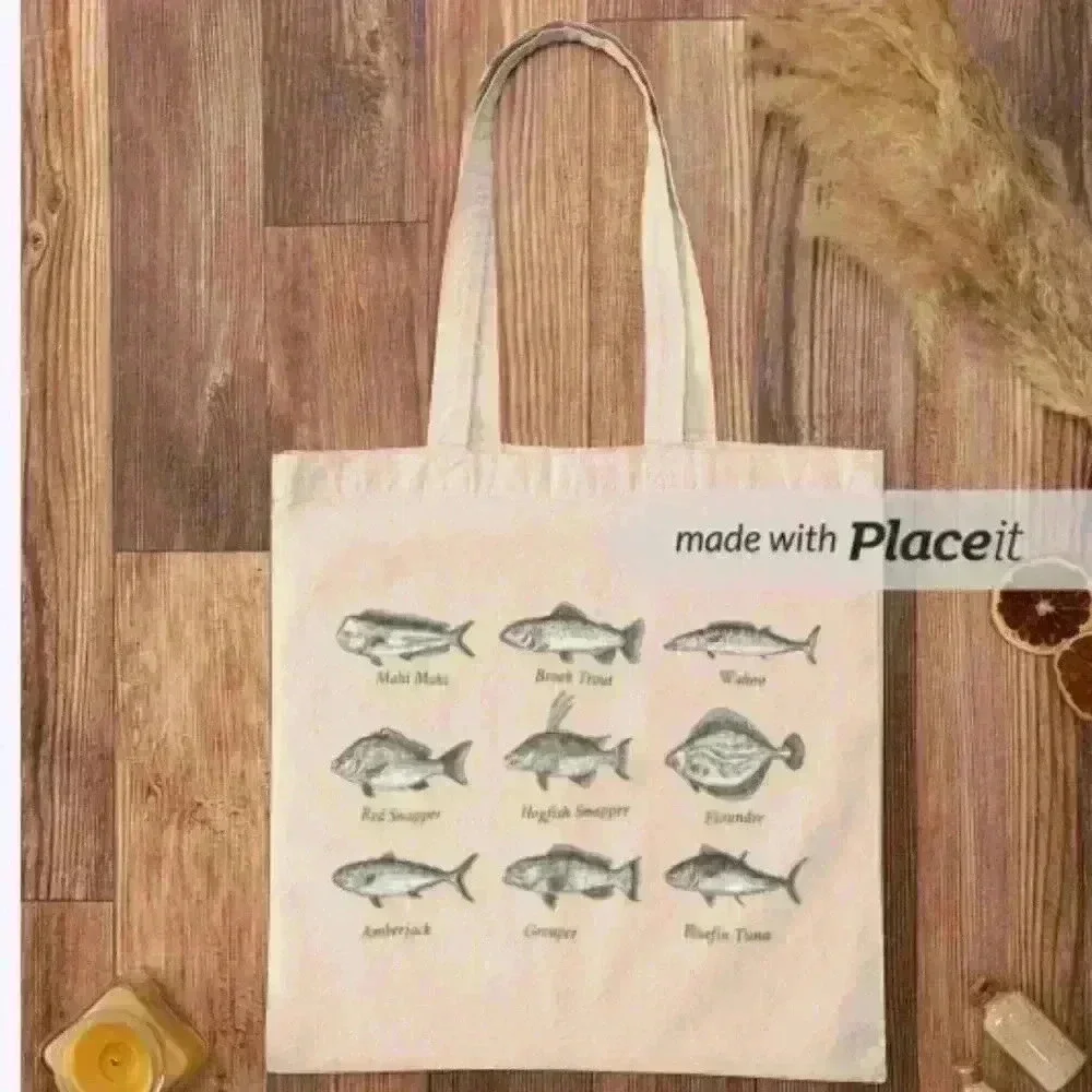 They fisherman  fish name tote bag recycled canvas tote bag - Picture 3 of 3